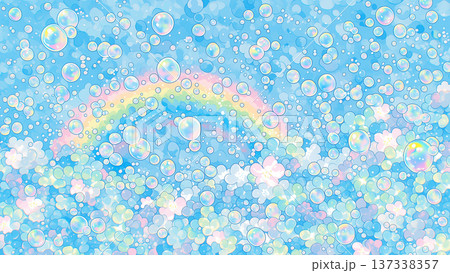 パステルカラーの泡が集まって虹を描く幻想的な背景素材 137338357
