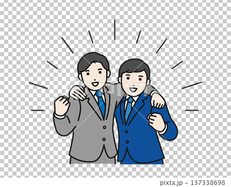 肩を組んでガッツポーズをするビジネスパーソン 137338698