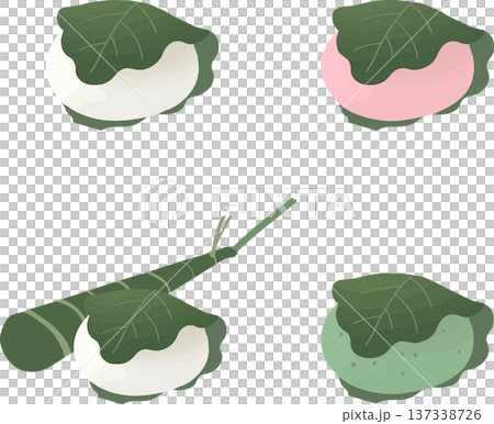 柏餅のベクターイラストセット 白・ピンク・緑の和菓子 端午の節句素材 柏餅のベクターイラストセット 白・ピンク・緑の和菓子 端午の節句素材 137338726
