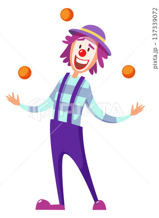 Juggling clown cartoon character. Carnival performer mascot Juggling clown cartoon character. Carnival performer mascot 137339072