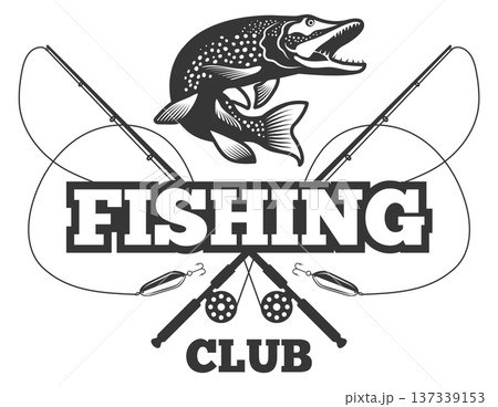 Angler club black logo. Crossed fishing rods 137339153