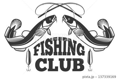 Fishing club logo. Fish catch black emblem Fishing club logo. Fish catch black emblem 137339169