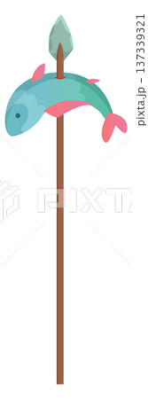 Fish on spear cartoon icon. Primitive hunt catch 137339321
