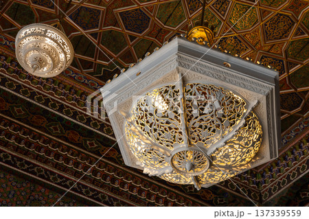 White chandelier made of carved ganch. Uzbekistan White chandelier made of carved ganch. Uzbekistan 137339559