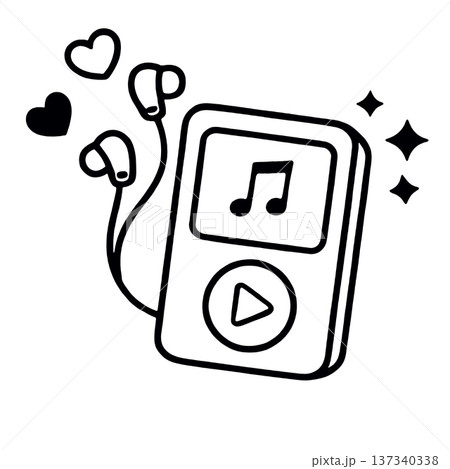Music player earphone heart note play button simple black white digital cute Music player earphone heart note play button simple black white digital cute 137340338