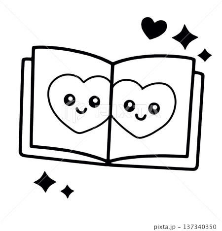 Open book heart smile cute cartoon black white love sparkle happy illustration Open book heart smile cute cartoon black white love sparkle happy illustration 137340350