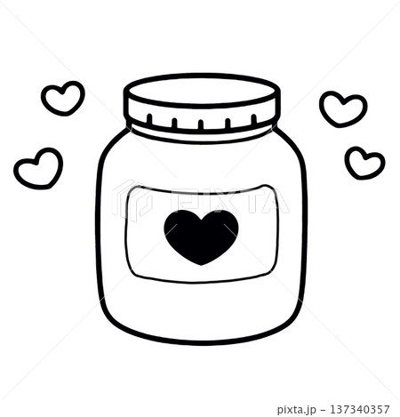 Jar heart love container cute simple black white drawing outline Jar heart love container cute simple black white drawing outline 137340357