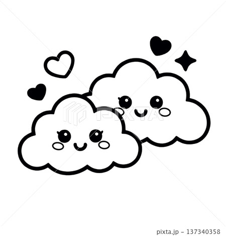 Cute cloud cartoon kawaii happy love heart smiling black and white illustration 137340358