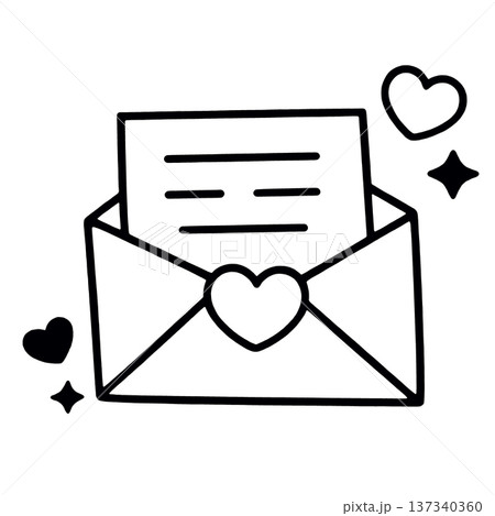 Love letter envelope heart message romantic cute black and white simple design 137340360