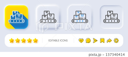 Wholesale goods line icon. Neumorphic, Flat shadow, 3d buttons. Warehouse boxes belt sign. Logistic inventory symbol. Line wholesale goods icon. Social media icons. Vector 137340414