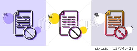 Not allowed document line icon. Halftone dotted pattern. Gradient icon with grain shadow. No file sign. Office note symbol. Line wrong file icon. Various designs. Vector Not allowed document line icon. Halftone dotted pattern. Gradient icon with grain shadow. No file sign. Office note symbol. Line wrong file icon. Various designs. Vector 137340422