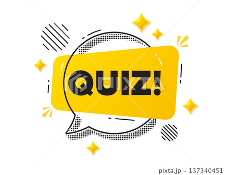 Quiz chat speech bubble. Social media concept. Quiz tag. Answer question sign. Examination test symbol. Yellow chat message. Offer speech bubble. Glare 3d stars. Vector Quiz chat speech bubble. Social media concept. Quiz tag. Answer question sign. Examination test symbol. Yellow chat message. Offer speech bubble. Glare 3d stars. Vector 137340451