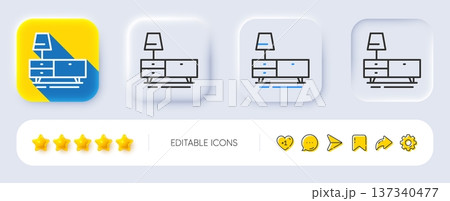 Dresser line icon. Neumorphic, Flat shadow, 3d buttons. Home furniture sign. Modern commode symbol. Line dresser icon. Social media icons. Vector 137340477