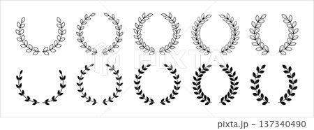 Vintage Wreath Element Set. Linear and Silhouette Decorative Laurel Frames for Logos, Badges and Elegant Design in a vector Vintage Wreath Element Set. Linear and Silhouette Decorative Laurel Frames for Logos, Badges and Elegant Design in a vector 137340490