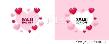 Sale heart shaped banner. 3d flying hearts. Sale 30 percent off discount. Promotion price offer sign. Retail badge symbol. Valentines day greeting card. Cute 3d love hearts. Vector Sale heart shaped banner. 3d flying hearts. Sale 30 percent off discount. Promotion price offer sign. Retail badge symbol. Valentines day greeting card. Cute 3d love hearts. Vector 137340507