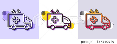 Ambulance car line icon. Halftone dotted pattern. Gradient icon with grain shadow. Medical emergency transport sign. Line ambulance car icon. Various designs. Vector 137340519