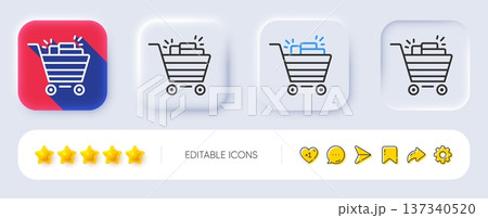 Shopping cart line icon. Neumorphic, Flat shadow, 3d buttons. Sale Marketing symbol. Special offer sign. Line shopping cart icon. Social media icons. Vector Shopping cart line icon. Neumorphic, Flat shadow, 3d buttons. Sale Marketing symbol. Special offer sign. Line shopping cart icon. Social media icons. Vector 137340520