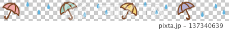 雨傘與雨滴裝飾邊框線 | 六月雨季無縫透明向量素材 137340639
