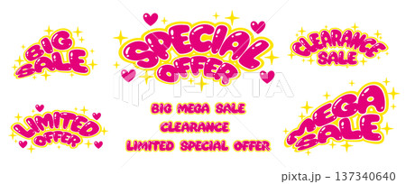 セールロゴセット ぷっくり可愛いバブルフォント ギャル Y2K 広告素材 137340640