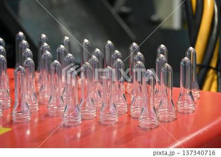 Batch of high-quality PET (Polyethylene Terephthalate) preforms for plastic bottle production via stretch blow molding process. 137340716