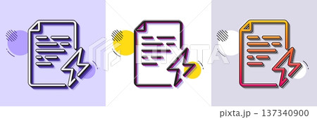 Power certificate line icon. Halftone dotted pattern. Gradient icon with grain shadow. Electric energy document sign. Charge manual symbol. Line power certificate icon. Various designs. Vector 137340900