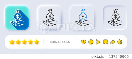 Income money line icon. Neumorphic, Flat shadow, 3d buttons. Savings sign. Save finance symbol. Line income money icon. Social media icons. Vector 137340906