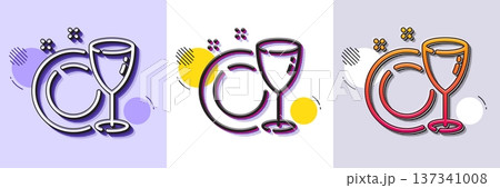 Dish plate line icon. Halftone dotted pattern. Gradient icon with grain shadow. Tableware wineglass sign. Food kitchenware symbol. Line dish plate icon. Various designs. Vector 137341008