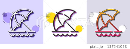 Beach umbrella line icon. Halftone dotted pattern. Gradient icon with grain shadow. Sun parasol sign. Summer vacation symbol. Line beach umbrella icon. Various designs. Vector 137341058