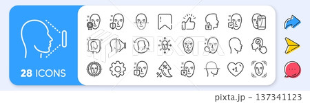 Face recognition line icons. Interest rate, AI generate, Inflation icons. Set of Facial biometrics detection, scanning and unlock system icons. Facial scan, identification, Face id. Vector 137341123