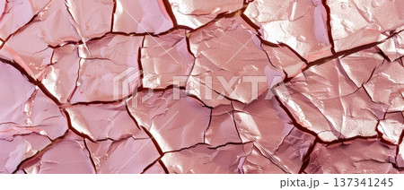 Cracked Rose Gold Metallic Texture Abstract Cosmetic Background 137341245