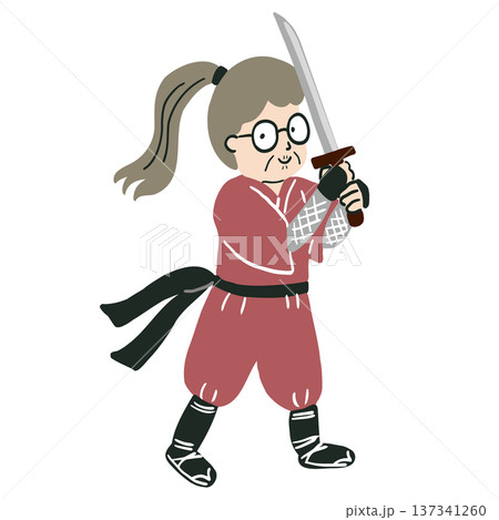 剣をもって構えるポニーテールの忍者 剣をもって構えるポニーテールの忍者 137341260