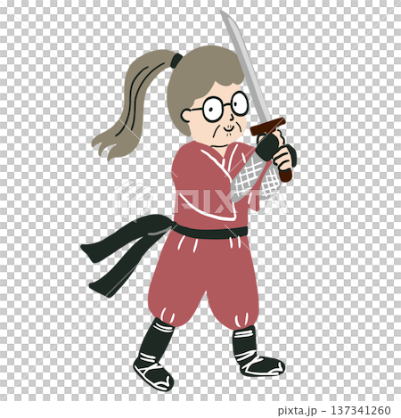 剣をもって構えるポニーテールの忍者 剣をもって構えるポニーテールの忍者 137341260