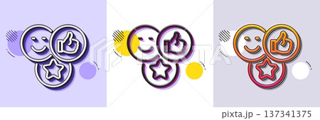 Social media likes line icon. Halftone dotted pattern. Gradient icon with grain shadow. Thumbs up sign. Positive smile feedback symbol. Line like icon. Various designs. Vector 137341375