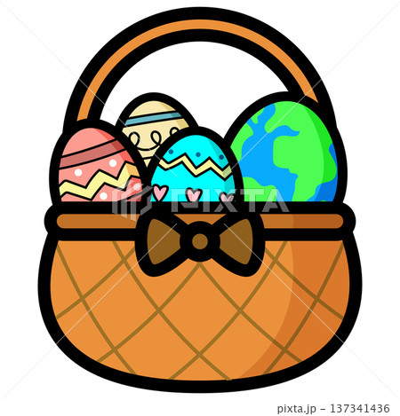 Easter Basket with Decorative Eggs and Earth Design Easter Basket with Decorative Eggs and Earth Design 137341436