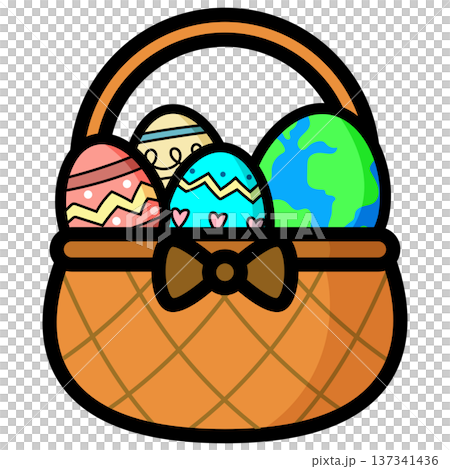 Easter Basket with Decorative Eggs and Earth Design Easter Basket with Decorative Eggs and Earth Design 137341436