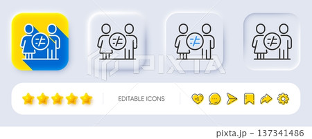 Discrimination line icon. Neumorphic, Flat shadow, 3d buttons. Gender inequality sign. Equality balance symbol. Line discrimination icon. Social media icons. Vector Discrimination line icon. Neumorphic, Flat shadow, 3d buttons. Gender inequality sign. Equality balance symbol. Line discrimination icon. Social media icons. Vector 137341486