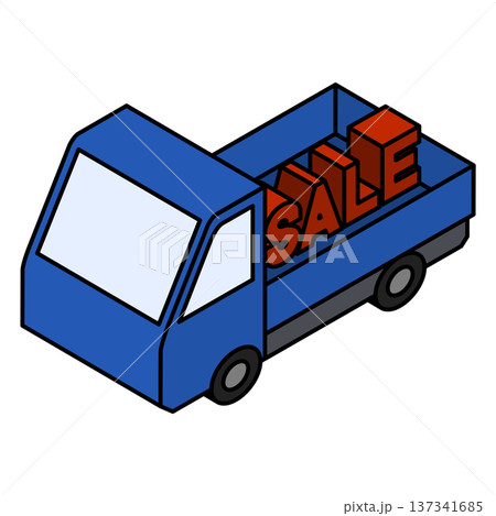SALEの文字を載せた配送トラックの3Dイラスト SALEの文字を載せた配送トラックの3Dイラスト 137341685