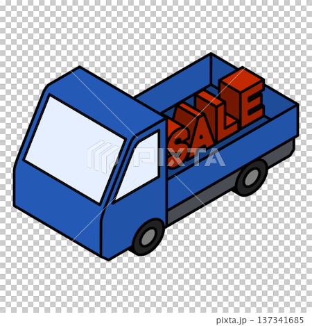 SALEの文字を載せた配送トラックの3Dイラスト SALEの文字を載せた配送トラックの3Dイラスト 137341685