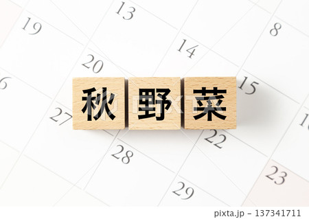「秋野菜」と書かれたブロックとカレンダー 137341711