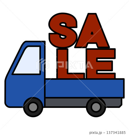 SALEの文字を荷台に載せたトラックのイラスト SALEの文字を荷台に載せたトラックのイラスト 137341885