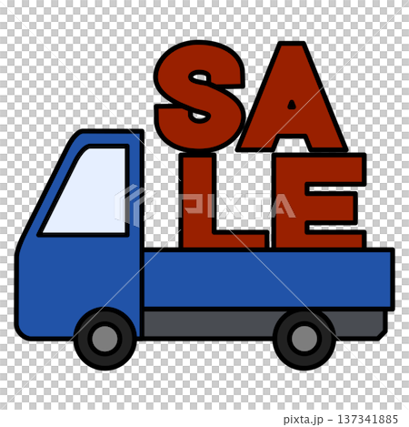SALEの文字を荷台に載せたトラックのイラスト SALEの文字を荷台に載せたトラックのイラスト 137341885