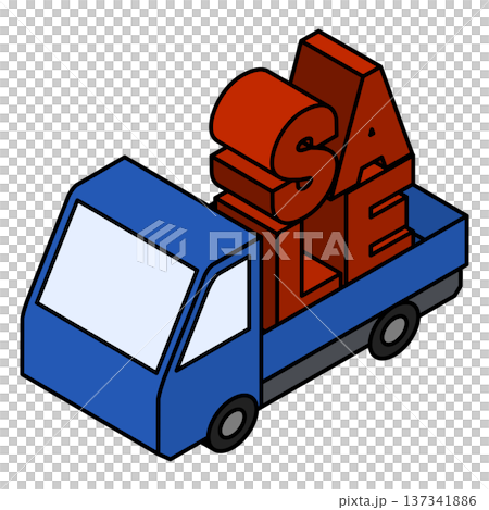 立体的なSALEロゴを運ぶトラックの3Dイラスト 立体的なSALEロゴを運ぶトラックの3Dイラスト 137341886