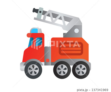 Stylized red fire truck with a ladder and flashing lights 137341969