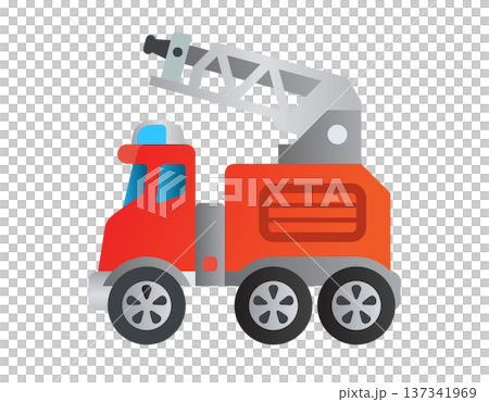 Stylized red fire truck with a ladder and flashing lights 137341969