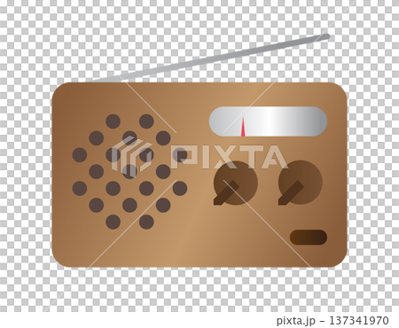 Retro portable radio with antenna and tuning dial, vintage audio device illustration 137341970