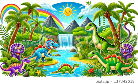 陽気な太古のジャングル風景 137342019