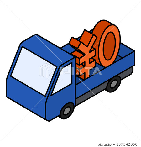 ￥0ロゴを運ぶトラックのアイソメトリックイラスト 137342050