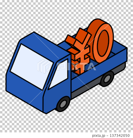 ￥0ロゴを運ぶトラックのアイソメトリックイラスト 137342050