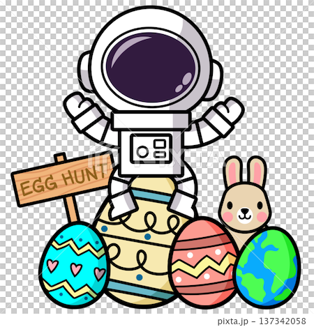 Astronaut With Easter Eggs And Bunny 137342058