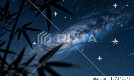 竹のシルエット越しに輝く天の川と星空 137342172